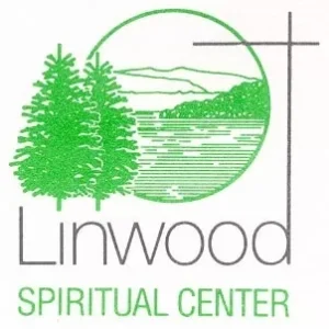 Linwood Spiritual Center logo featuring trees and a lake