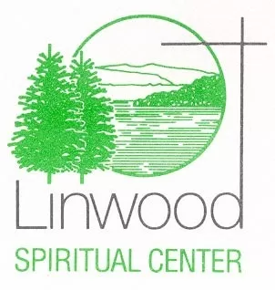 Linwood Spiritual Center logo featuring trees and a lake